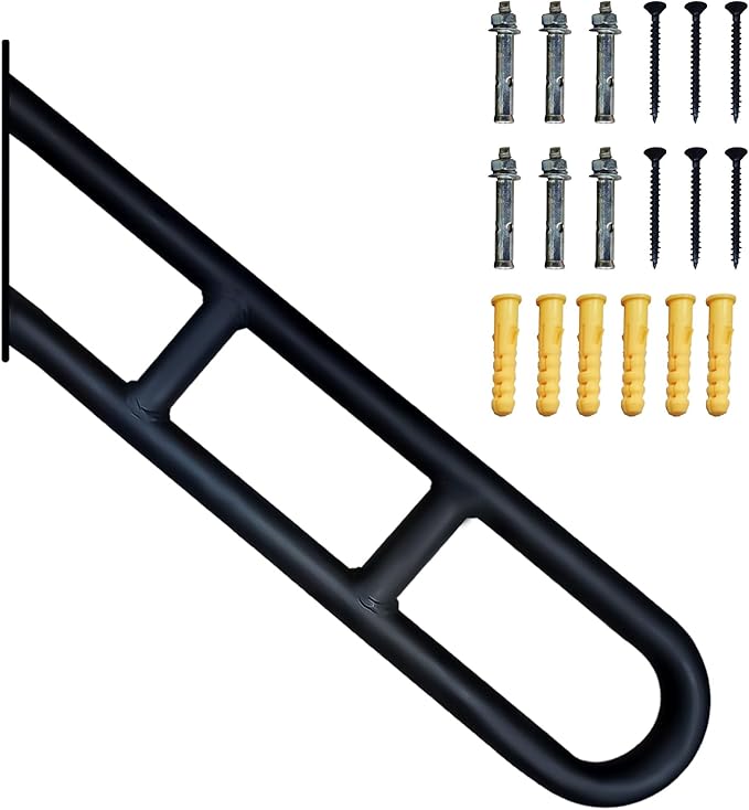 Stair Handrails for Outdoor Steps, U-Shaped Hand Railings for 1-2 Steps,Wall Mounted Stair Railing with 2 Anti-Skid Crossbar for Kids, Elderly, Pregnant Women, Disabled