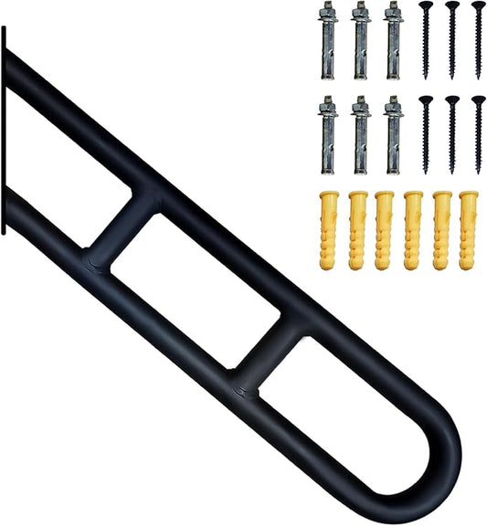 Stair Handrails for Outdoor Steps, U-Shaped Hand Railings for 1-2 Steps,Wall Mounted Stair Railing with 2 Anti-Skid Crossbar for Kids, Elderly, Pregnant Women, Disabled