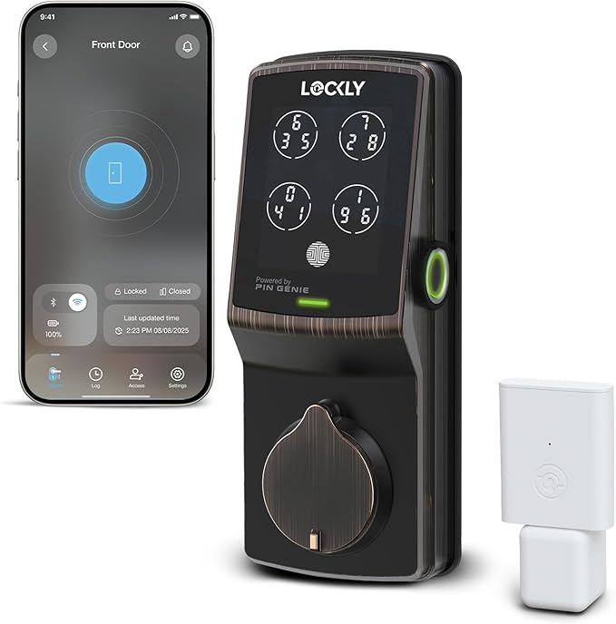 Lockly Secure Pro Smart Deadbolt, Wi-Fi Smart Lock, Keyless Entry with PIN Genie® Keypad, 3D Biometric Fingerprint, Auto Lock, Rekeyable-Venetion Bronze