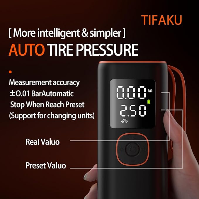 Tire Inflator Portable Air Compressor25000mAh, 4X Fast Air Pump for Car Tires, 150PSI Electric with Digital Pressure Gauge/LED Light/Power Bank, Bike Pump/Motorcycle/Ball/Car Accessories