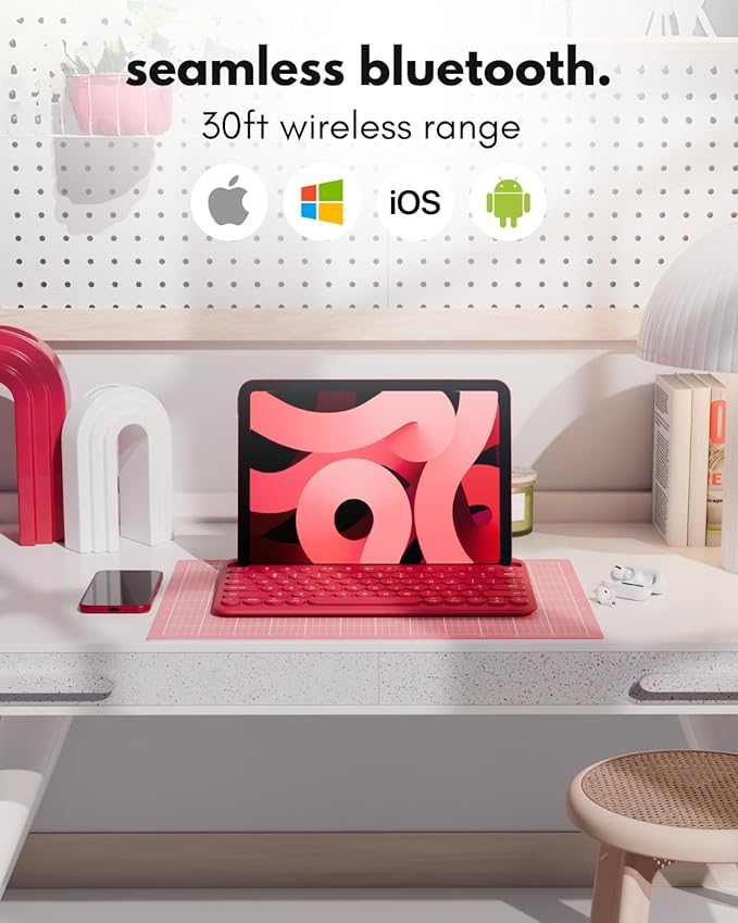 Macally Bluetooth Tablet Keyboard - Multi Device Wireless Keyboard for Phone, iPad mini/Pro, Android - Rechargeable with Built in Stand and Quiet Keys