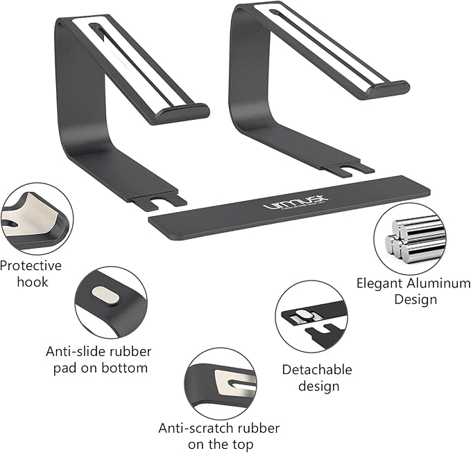 Urmust Laptop Stand - Aluminum Computer Riser Holder for Laptops 11-15.6" (Black) - Compatible with MacBook, Dell, HP, Lenovo, Samsung, Alienware