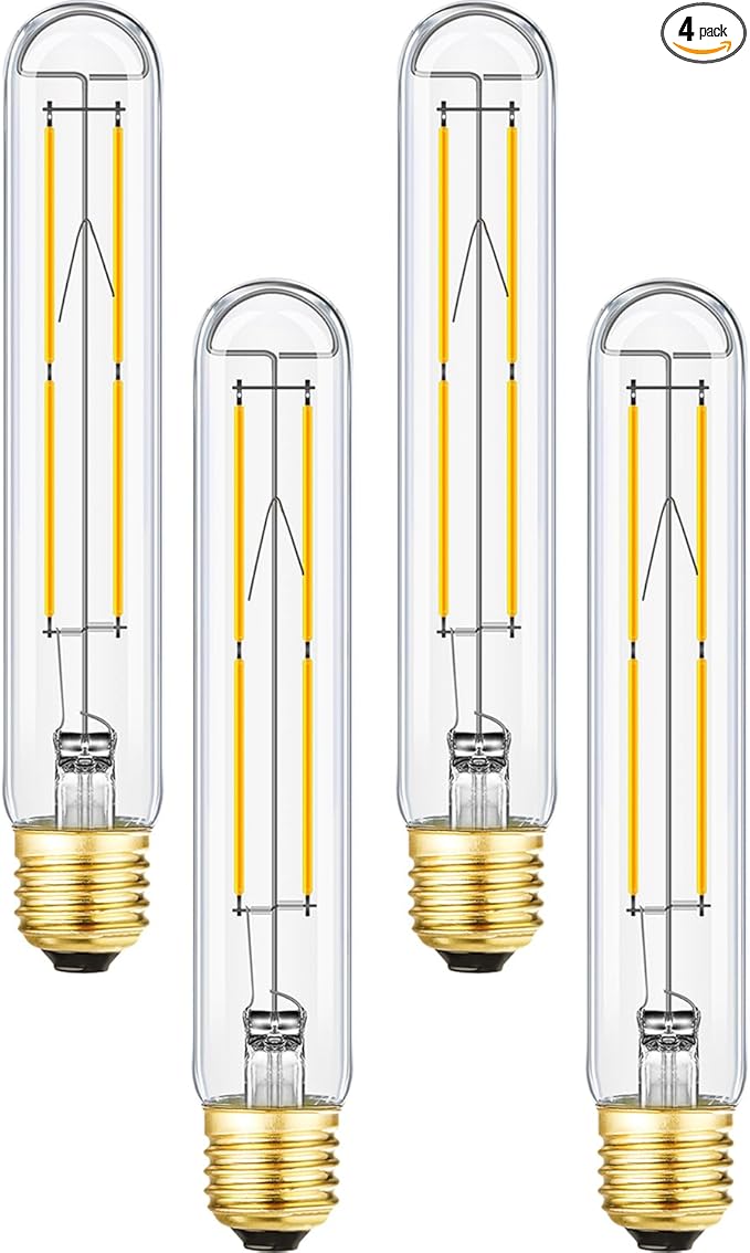 Leools Dimmable E26 LED Bulb 8W Equal 75 Watt Light Bulbs Soft White 3000K E26 Edison Bulb AC120V 800lm Tubular T9 T10 LED Bulb for Rustic Pendant,Chandeliers,Wall sconces E26 Light Bulbs 4Pack
