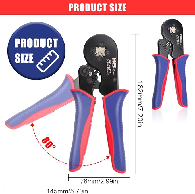 HKS Ferrule Crimping Tool AWG 23-7, Square Ratchet Self-Adjusting Crimper for End-Sleeve Terminals