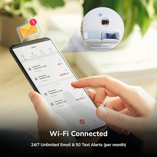Pro WiFi Temperature & Humidity Sensor | Monitor 24/7 | Connects 2.4 & 5 GHz | No Subscription | Data Logger | Unlimited Text & Email Alerts | Perfect for Commercial & Home use