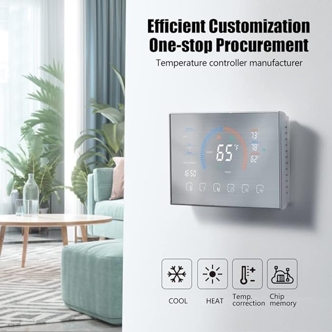 WiFi Smart Heat Pump Room Thermostat Temperature Controller 4.8 Inch Color LCD Screen Programmable Touch Control/Mobile APP/Voice Control Compatible with Alexa/Google Home