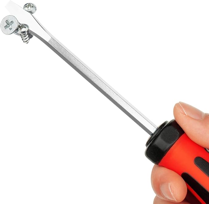 Jetech Striking Cap Go-Through Slotted Screwdriver, S2 Steel Flathead with Magnetic Tip, Ergonomic Soft Grip TPR Handle, 0.2 x 3.94 inches