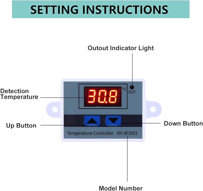 2 Pack XH-W3001 Digital LED Temperature Controller Module,DC 12V 10A 120W -50℃ to 110℃ Programmable Heating/Cooling Digital Thermostat Switch with Waterproof Probe
