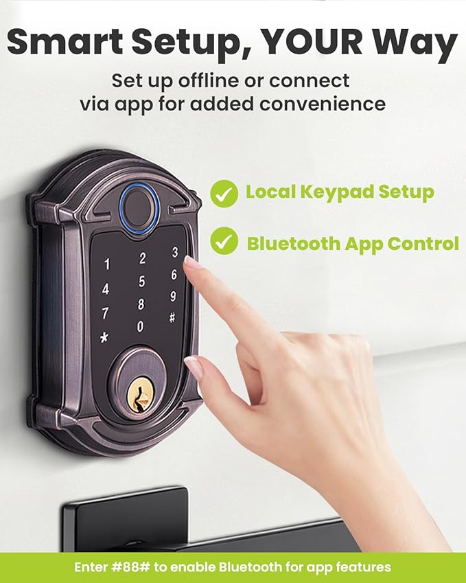 Keyless-Entry Deadbolt Smart Lock Waterproof IP56 Digital Exterior Locks for Front Door,WiFi Smartphone Control Fingerprint Door Lock with Keypad and Key Fob,Venetian Bronze - UF02L-GW-B