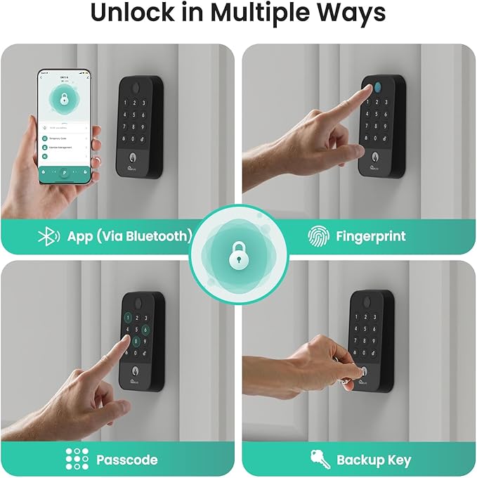 TREATLIFE Smart Door Lock with WiFi Bluetooth Gateway, Keyless Entry Door Lock with Code, Fingerprint and Keypad Deadbolt for Front Door, App Remote Control, Auto Lock, Black