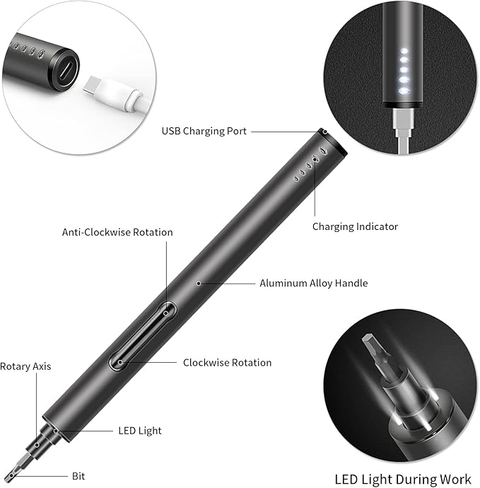 Mini Electric Screwdriver - 3.7V Small Cordless Precision Screwdriver Set - 55 Precision Bits & LED Light & Magnetic Mat - Repair Tool for Electronics Phone Watch Camera Laptop