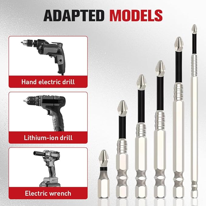 High Magnetic Screwdriver Drill Bit Set, 2025 New Strong Magnetic Durability Screwdriver Drill Bit Set, Universal Anti-Slip Magnetic Electric Screwdriver Set, 25 50 65 70 75 90 100 120 150mm (6 Pcs)