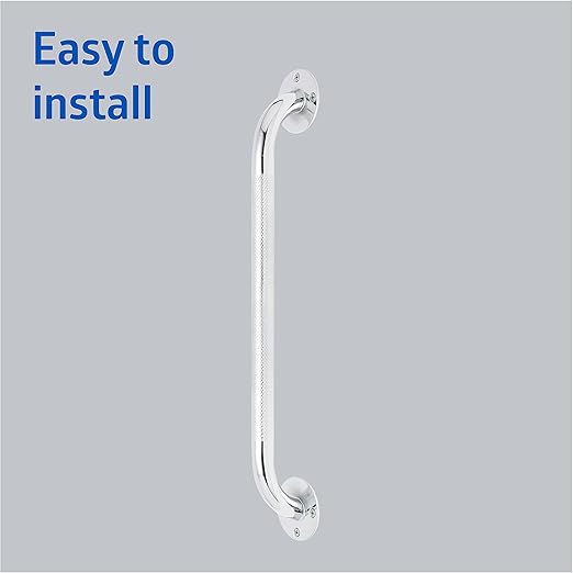 Medline Knurled Chrome 18” Grab Bar for Shower & Bathtub, Independence & Ease of Movement — for Elderly, Handicapped or Seniors, 300 lb. Capacity, 1 Bar