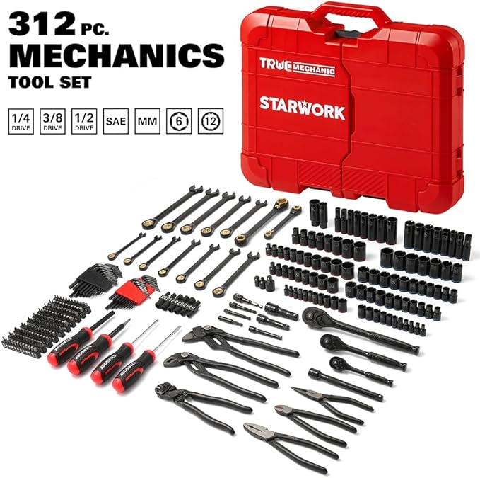 TRUE MECHANIC™ 312-Piece Mechanics Tool Set and Socket Set, Professional【Pliers Wrench Version】 SAE/Metric