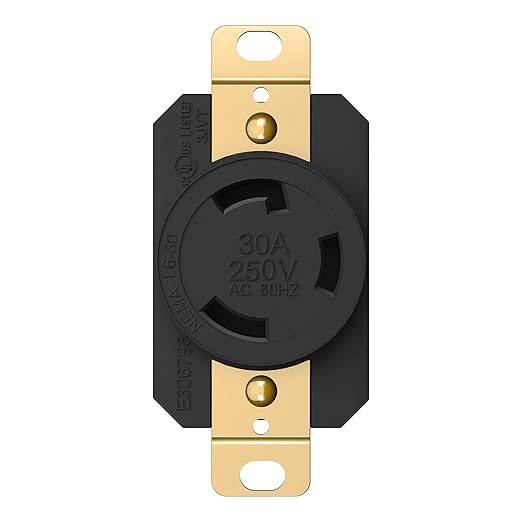 ENERLITES NEMA L6-30R Flush Mounting Locking Receptacle for Generator, Twist Lock Outlet, 30 Amp, 250 Volt, 2 Pole, 3 Wire Grounding, Industrial Grade Heavy Duty, UL Listed, 66460-BK, Black