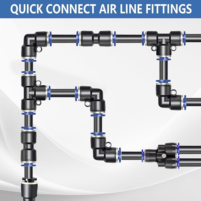 108Pcs Quick Connect Air Hose Fitting Kit, NPT 1/4,3/16, 5/32,3/8,1/8,1/2,5/8" Push To Connect Fittings Air Line Pneumatic Fittings Kit Connectors for Automotive Car or Industrial Workshops