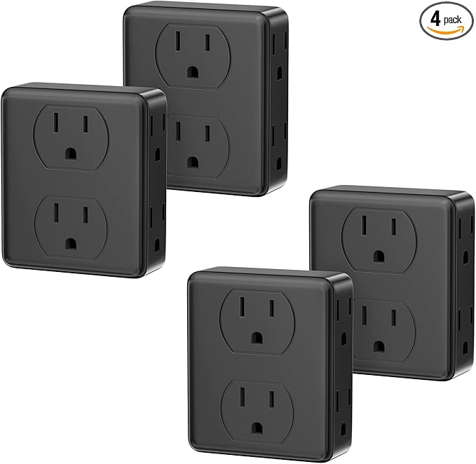 Outlet Extender, HICITY Multi Plug Outlet with 6 Electrical Outlets Adapter, 3-Prong Wall Outlet Tap for Cruise Ship Home Office Dorm, Black (2 Pack)
