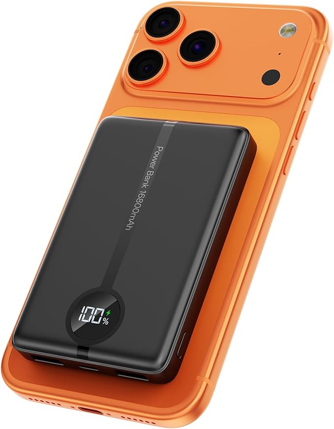 Magnetic Portable Charger, 16800mAh Wireless Power Bank, with 20W USB-C Fast Charging and LED Digital Display Magnetic Battery Pack, Compatible with iPhone 17/16/15/14/13/12 Full Series (2025)
