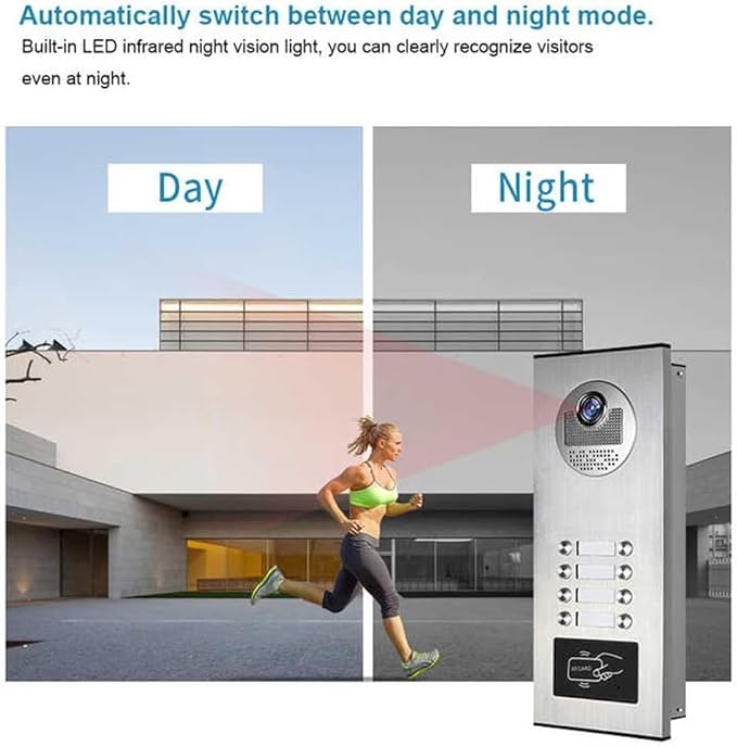 Video Apartment Intercom System,6 Units 7 inch Monitor Wired Video Door Phone Kit,Indoor Outdoor Video Doorbell,ID Keyfobs Unlock,2 Way Audio,6-Screen for Home Apartment (1 Doorbell + 8 Monitor)