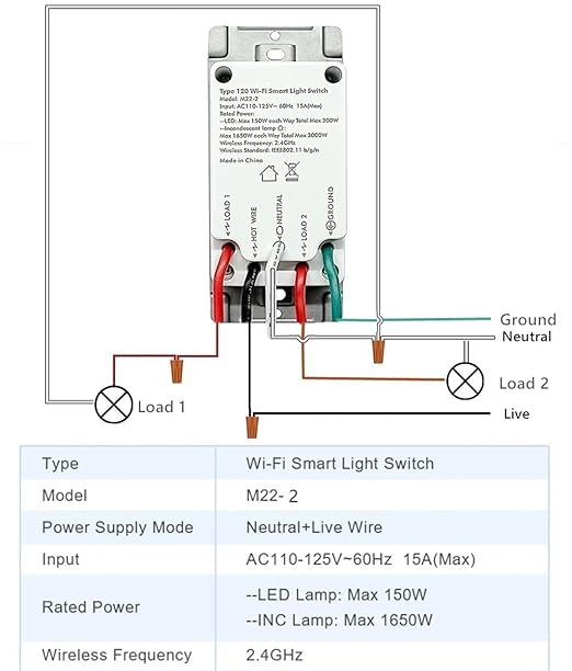 Nexete Smart Dual Light Switch, 2 in 1 Single Pole Double, Remote Voice Control Smart Life App Compatible With Alexa Google Assistant, 2.4GHz Wi-Fi Neutral Wire Required, White (2-Pack)