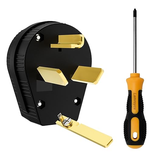 NEMA 10-30/50P Straight Blade Angle Plug, AC Dryer Replacement Male Angle Plug,3 Pole 3 Wire Non-Grounding Heavy Duty Universal Power Male Connector for Dryers 30/50Amp,125/250Volt-with 1 Screwdriver