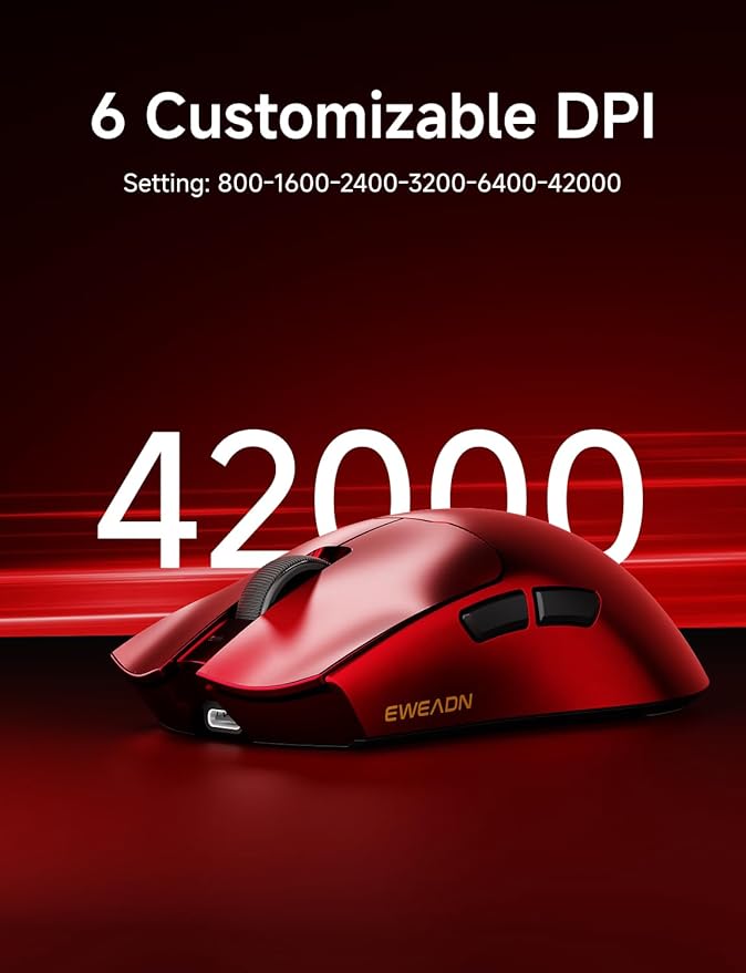 S9 Ultra Wireless Gaming Mouse, 59G Ergonomic Computer Mouse, Triple Modes, 8K Polling, PAW3950 42K DPI Optical Sensor, Kailh Switch, 250h Battery Life, Programmable for PC/Win/Mac(Red)