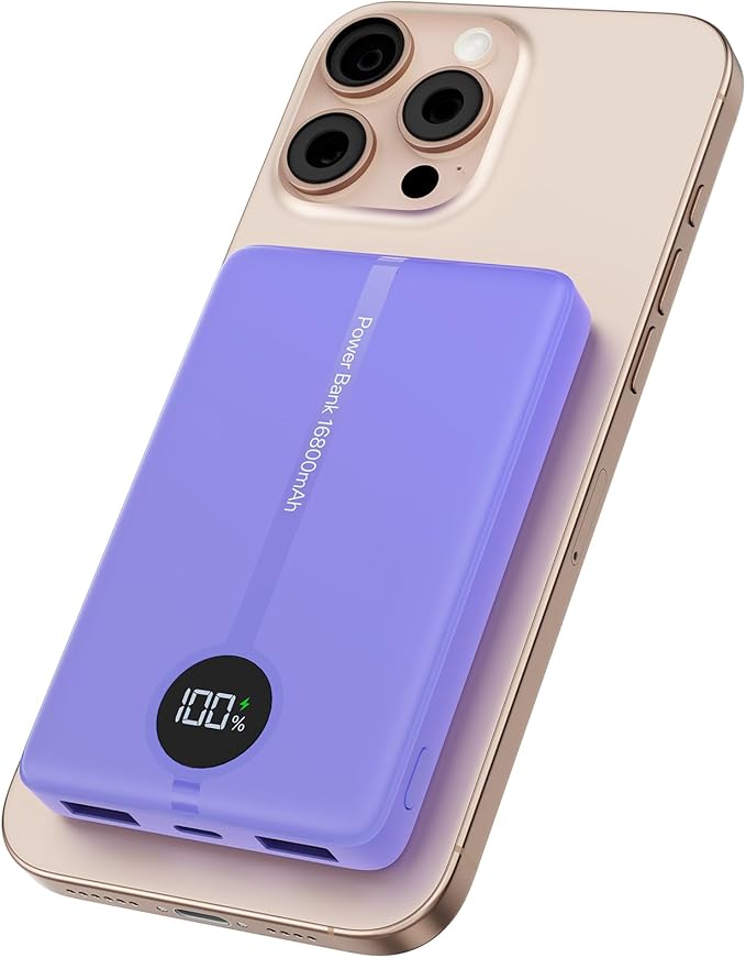 Magnetic Portable Charger, 16800mAh Wireless Power Bank, with 20W USB-C Fast Charging and LED Digital Display Magnetic Battery Pack, Compatible with iPhone 17/16/15/14/13/12 Full Series (2025)