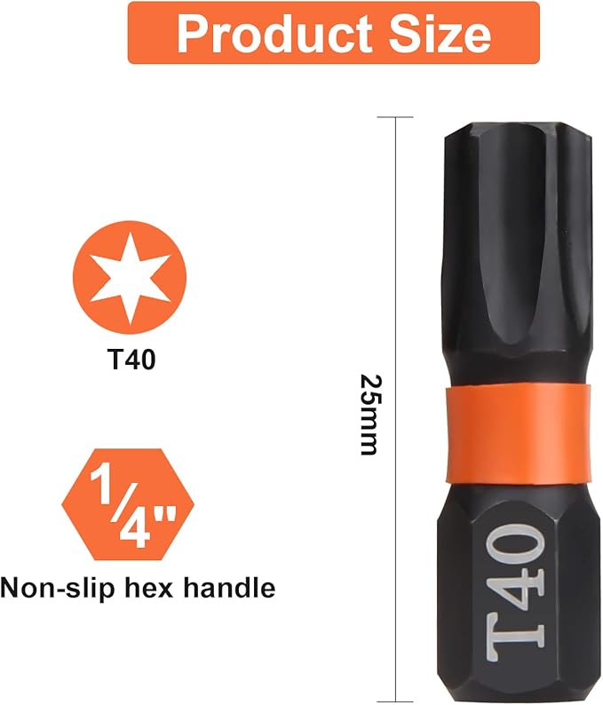 Pro T40 Bit Assortment - Screwdriver Bits Set 20Pcs, 25mm Length, Torx Screwdriver Bit, 1/4 Inch Hex Shank, with Storage Box