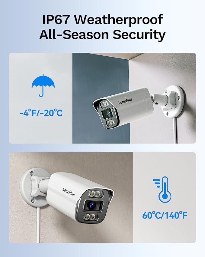 LongPlus 8MP 4K UHD Poe Wired Security Camera Outdoor for Security Cameras System, Cameras for Outdoor Home Security Spot Lights Color Night Vision, Red-Blue Alarm Lights & Sound CP8B2SE