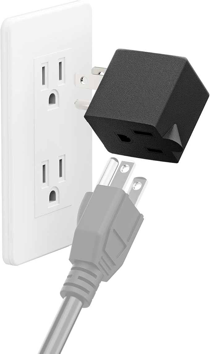 90 Degree Adaptor Leftward Angled Angled USA 3-Prong Male-Female Adapter,90 Degree Angled USA Male Female Power Adapter, 5-15P to 5-15R Direction Changer Space Save Adapter Black PA-0170L45