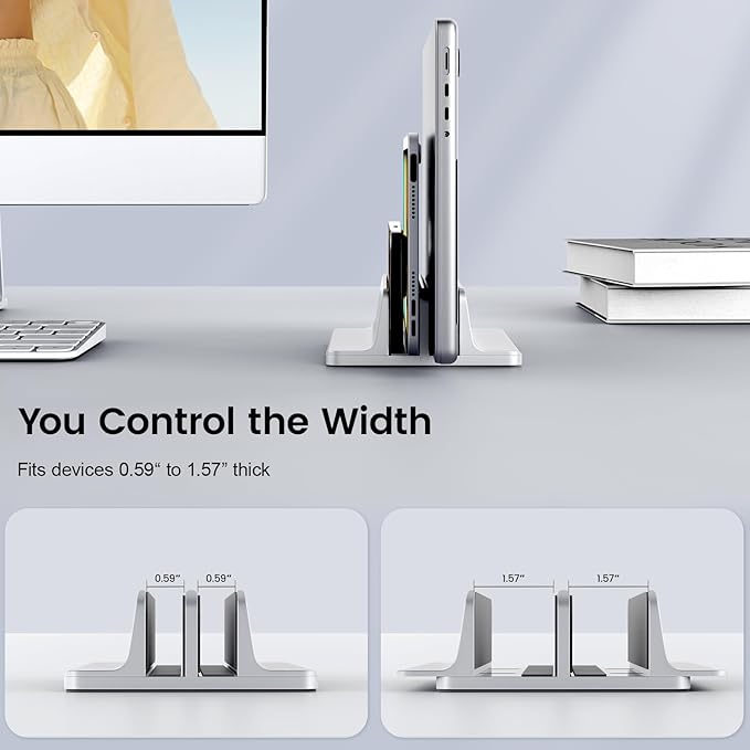 acer Dual Vertical Laptop Stand, Upright Desktop Stand Holder with Adjustable Dock (Up to 15.7''), Aluminum Laptop Rack Storage Desk Organizer for Tablet, MacBook/Samsung/HP/Dell/Chrome Book-Silver