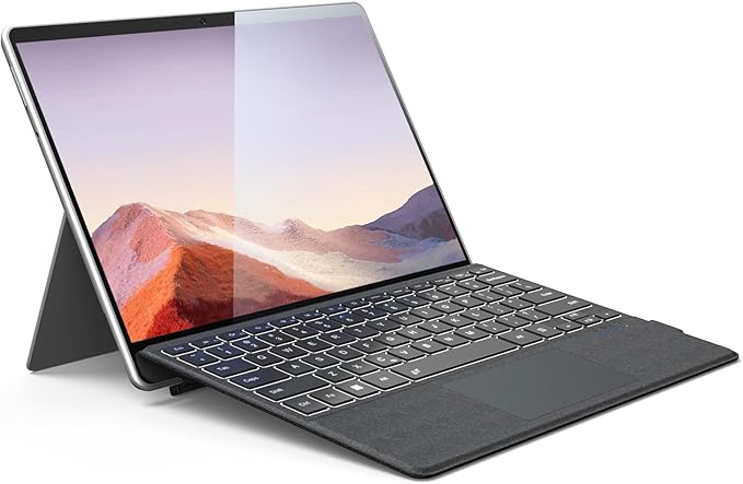 Surface Pro Keyboard, Magnetic Wireless Type Cover for Microsoft Surface Pro 7/6/5/4/3/7+, 7 Color Backlit Bluetooth 5.3 Ultra Slim Portable Keyboard with Trackpad Gray