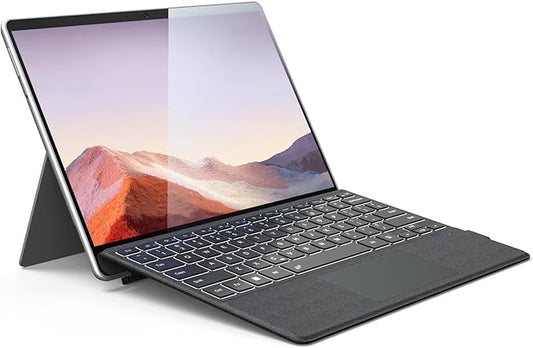 Surface Pro Keyboard, Magnetic Wireless Type Cover for Microsoft Surface Pro 7/6/5/4/3/7+, 7 Color Backlit Bluetooth 5.3 Ultra Slim Portable Keyboard with Trackpad Gray