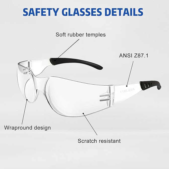 Safety Glasses ANSI Z87.1 Scratch Resistant Lab Goggles for Women Man