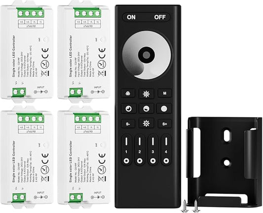 BTF-LIGHTING 5050SMD FCOB COB Dimming RF 2.4GHz Wireless Remote RC01RFB &4PCS C01RF Tuya Controller Kit 4 Zones Group Control PWM Single Color (+V -V) 2pin LED Neon Rope Light DC5V DC12V DC24V