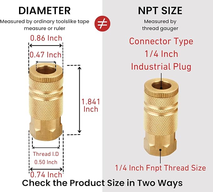 Air Hose Fittings Quick Connect Brass Air Coupler and Plug Kit, Industrial Type D, 1/4 Inch NPT Air Compressor Fittings, (7 Piece)