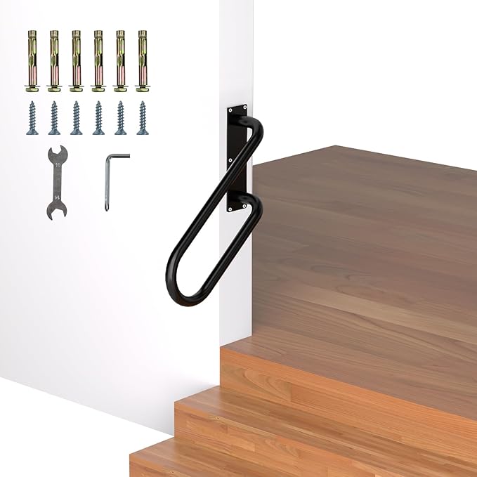 Jamb Mount Handrails for Outdoor Steps-1-2 Step Waterproof Stairs Railing-Powder Coated Side Mount Hand Rails for Indoor Stairs-Non-Slip Staircase Grab Rail for Deck/Porch/Mobile Home/Short Stairway