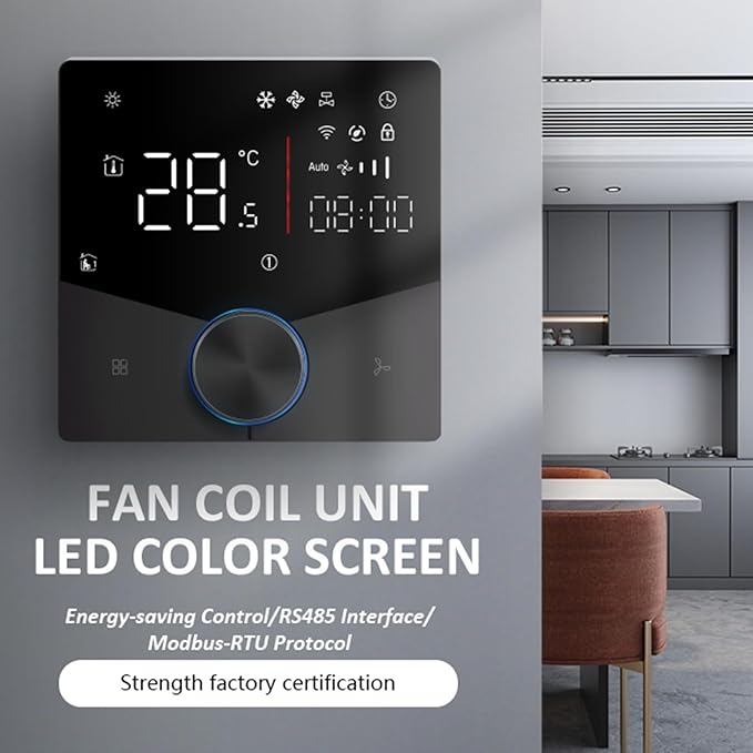 Central AC Thermostat Smart Energy Saving Control LED Panel Touch Key Thin Wall Mount Cool Lighting Effect WiFi Air Conditioner Thermostat for Home (Black)