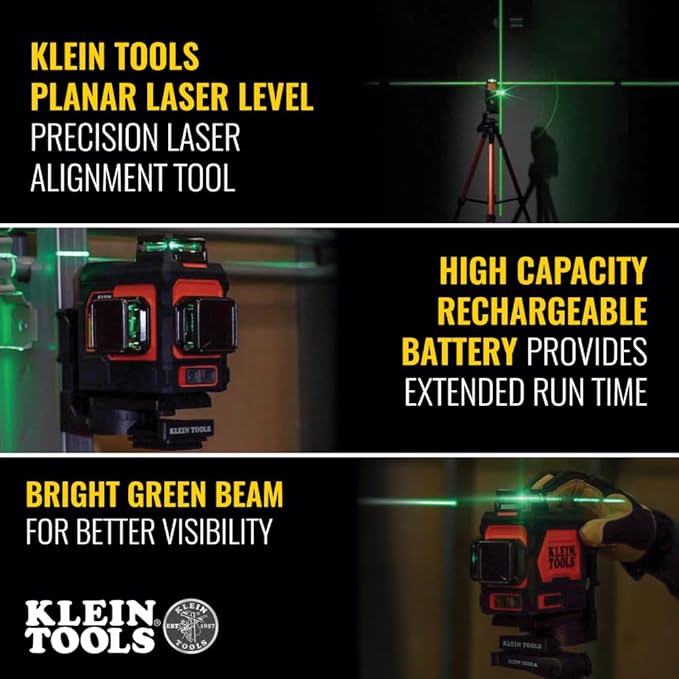 Klein Tools 93PLL Self-Leveling Laser Level with Bright Green 3x360-Degree Planes, Rechargeable Battery, Magnetic Mount