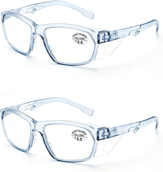ProtectX Stylish Anti-Fog & Scratch-Resistant Safety Glasses With Readers, UV Protection Goggles, Anti-Impact Lightweight Glasses for Men＆Women 2.5-2 Pack,Blue