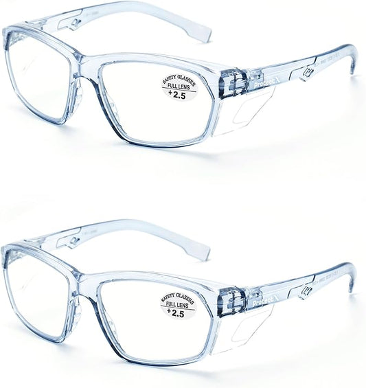 ProtectX Stylish Anti-Fog & Scratch-Resistant Safety Glasses With Readers, UV Protection Goggles, Anti-Impact Lightweight Glasses for Men＆Women 2.5-2 Pack,Blue