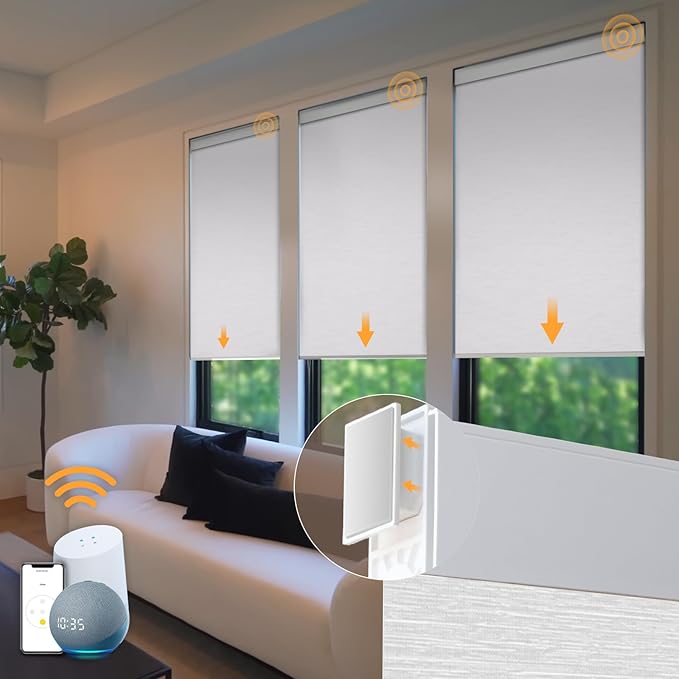 Motorized Blinds No Drill Automatic Blinds for Windows Cordless Roller Shades Electric Blind with Remote Control (White, 36 x 72)