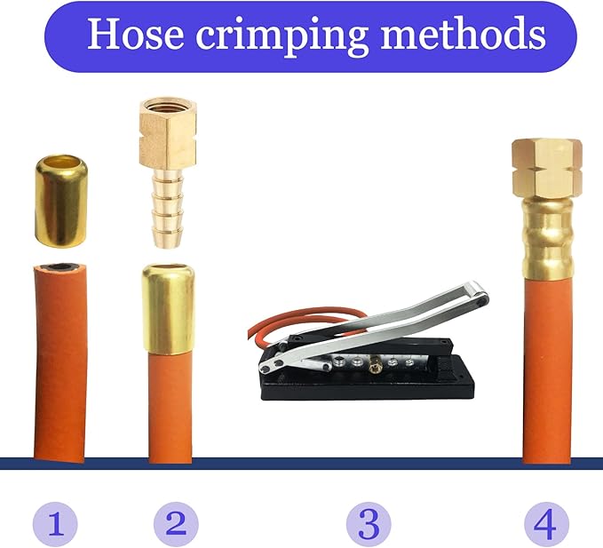 Heavy Duty Bench Hose Crimper for 1/4, 5/16, 3/8in ID Hoses, Hose Crimping Tool with Ferrules Fittings (50pk) 0.593" ID & 0.625" ID, Kit, Air Hose Repair Kit, Air Hose Crimper, Torch Hose Repair Kit