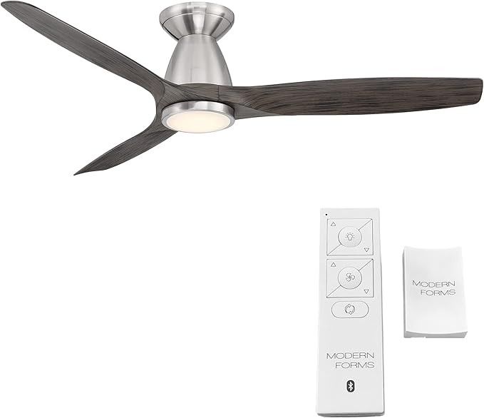 Skylark Smart Indoor and Outdoor 3-Blade Flush Mount Ceiling Fan 54in Brushed Nickel/Ebony Adjustable CCT 2700K-3000K-4000K-5000K LED Light Kit and Remote Control works with Alexa, iOS or Android App