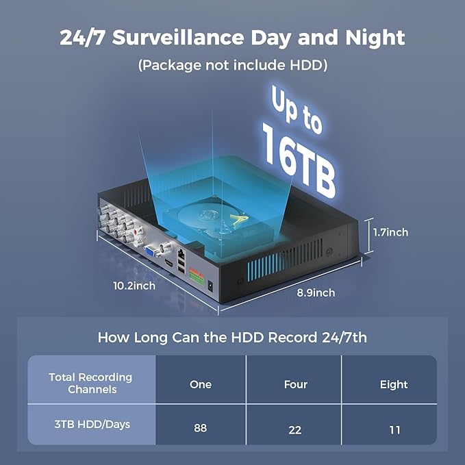 Hiseeu 4K Wired Security Camera System Outdoor with Audio,Smart Dual Light,AI Human/Vehicle Detection,3TB HDD,4K Surveillance DVR Kit 8CH,4X8MP Home CCTV Cameras,Smart Playback,100ft Night Vision