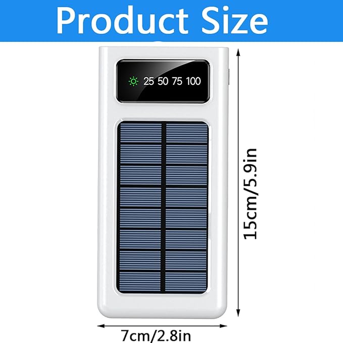 Power-Bank - 20000mAh Portable Charger,Solar Power Bank,Camping External Backup Battery Pack,Fast Solar Panel Charger with Dual Flashlight and 4 USB Cables (White)