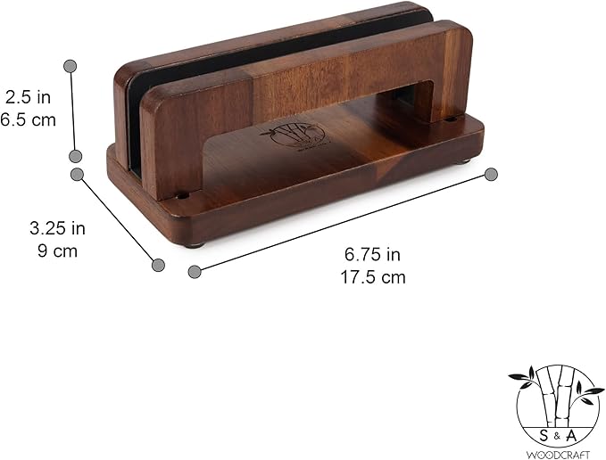 S&A WOODCRAFT Brown Acacia Wood Vertical Laptop Stand, Adjustable Wooden Laptop Holder, Non-Slip Laptop Dock Compatible with Apple MacBook, Microsoft Surface, Gaming Laptops, IPad, Tablets