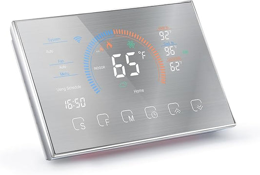 WiFi Smart Heat Pump Room Thermostat Temperature Controller 4.8 Inch Color LCD Screen Programmable Touch Control/Mobile APP/Voice Control Compatible with Alexa/Google Home