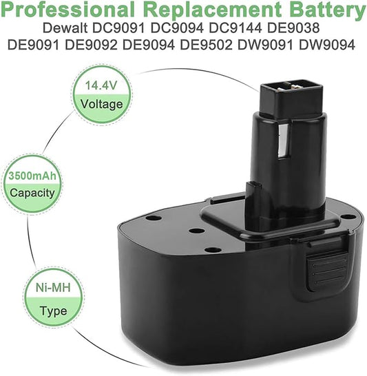3500mAh 14.4V Ni-MH Battery Replacement for DEWALT XRP DC9091 DC9094 DW9091 DW9094 DC9144 DE9038 DE9091 DE9092 DE9094 DE9502 DW954