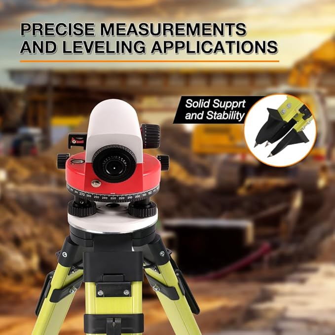 Fiberglass Surveying Tripod, Heavy Duty Green Fiberglass and Wood Tripod with Dual Clamp and Copper Center Screw for Robotic Total Stations and Theodolite (Round Head-A)